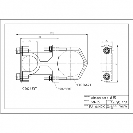 SN-35/1 - PA6 SUPPORT FOR MAST 35 MM - 