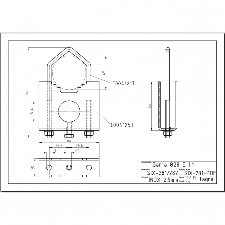 SIX-281 - STAINLESS STEEL SUPPORT FOR MAST 28 MM - 