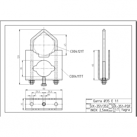 SIX-352 - STAINLESS STEEL SUPPORT FOR MAST 35 MM (2 UNITS) - 