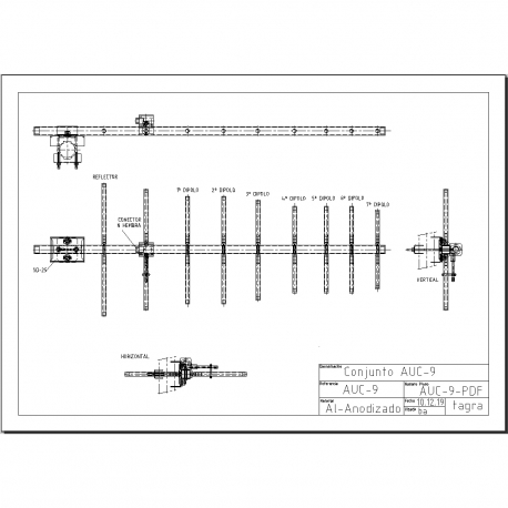 AUC-9A - ANTENA YAGI 9 ELEMENTOS UHF 400⁠-⁠415 MHz - 