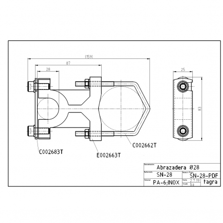 SN-28/2 - MARINE PA6 SUPPORT FOR MAST 28 MM (2 UNITS) - 