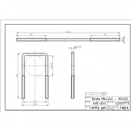 C000177T - STAINLESS STEEL FLANGE M6x240⁠-⁠10x52 - 