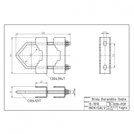 B-1010 - BRIDE DE BALUSTRADE DOUBLE M6 - 