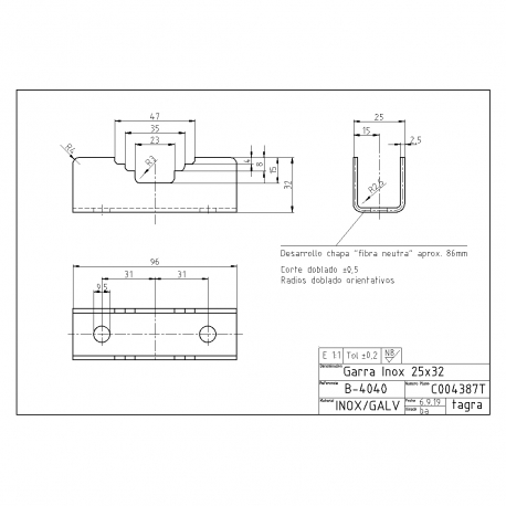 C004387T - GRIFFE EN ACIER GALVANISÉ 25x32 MM - 