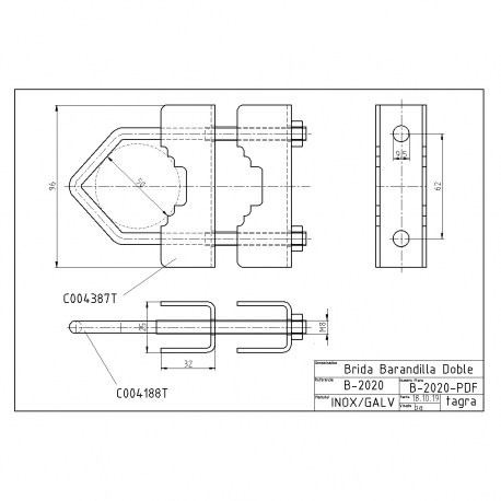 B-2020 - DOUBLE RAILING FLANGE M8 - 