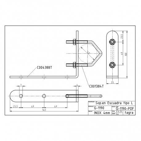 G-1190 - SUPPORT EN CARRÉ TYPE 'L'  - 