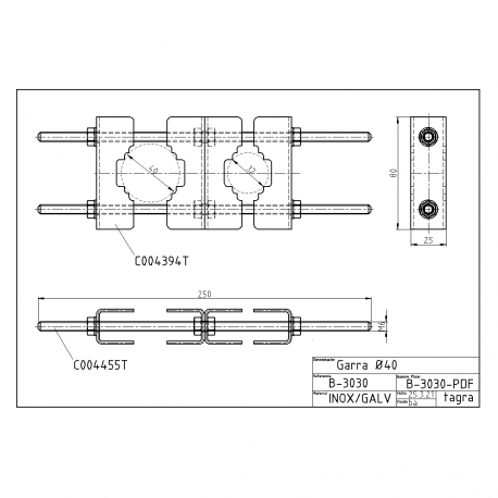 B-3030 - ABRAZADERA DE ACERO INOX/GALV MASTIL 32⁠-⁠40 MM - 