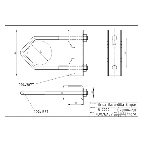 B-2000 - BRIDA BARANDILLA SIMPLE M8 - 