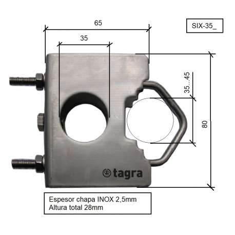 SIX-352 - SUPPORT BRIDE ACIER INOX POUR MÂT 35 MM (2 UNITÉS) - 