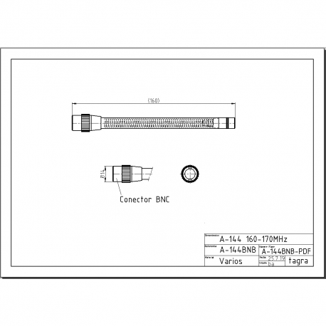 A-144BNB AC - ANTENNE OMNI MOBILE BNC VHF ÉLEVÉ 160⁠-⁠170 MHz - 